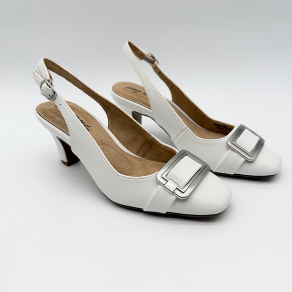 asy Street Sway Slingback Square Toe Buckle Dress Heel White 5 NEW - Picture 2 of 16